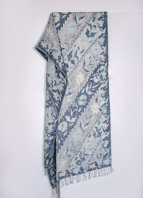 Medium Silk Scarf – Pekalongan Bunga Lereng Biru Putih