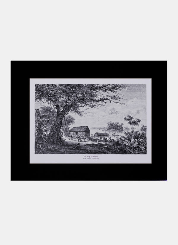 Repro Engraving -  Een dorp op Borneo