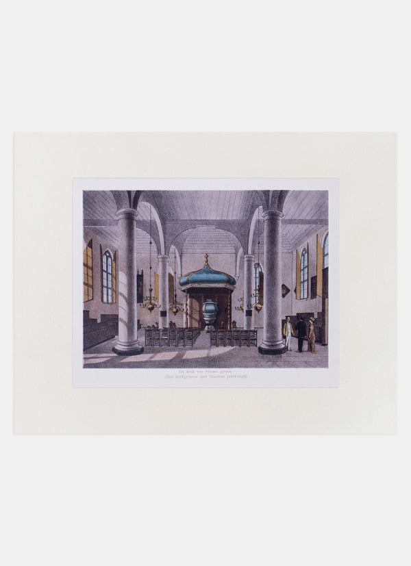 Repro Lithograph - De Kerk Van Binnen Gezien