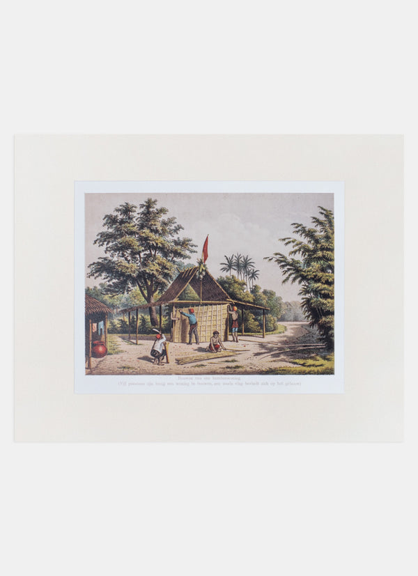 Repro Lithograph - Bouwen van een bamboewoning