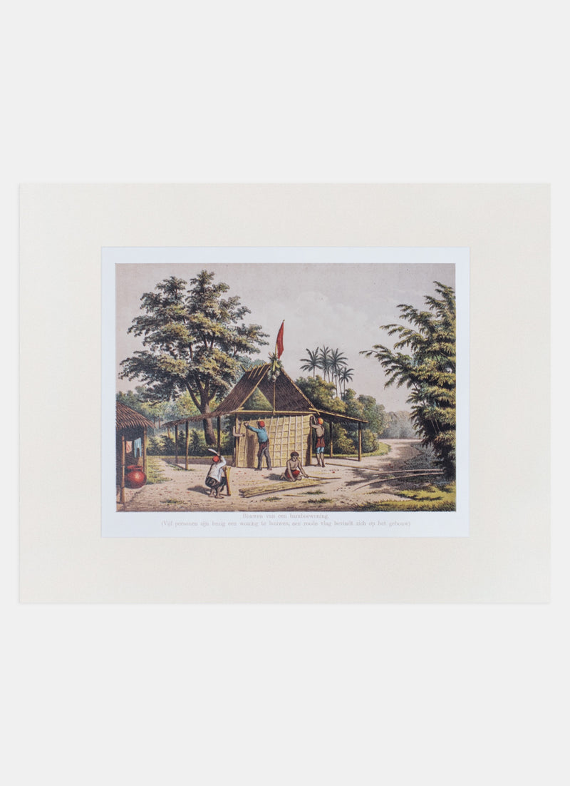 Repro Lithograph - Bouwen van een bamboewoning