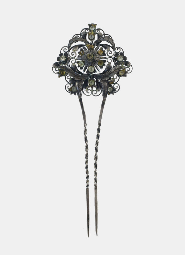 Silver Hair Pin With Diamond Shell From Java