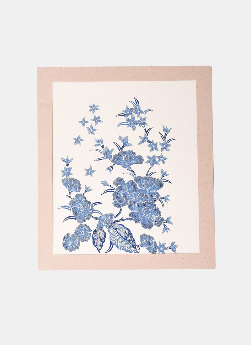 Batik Wall Decoration – Bunga Mekar Biru Putih 02